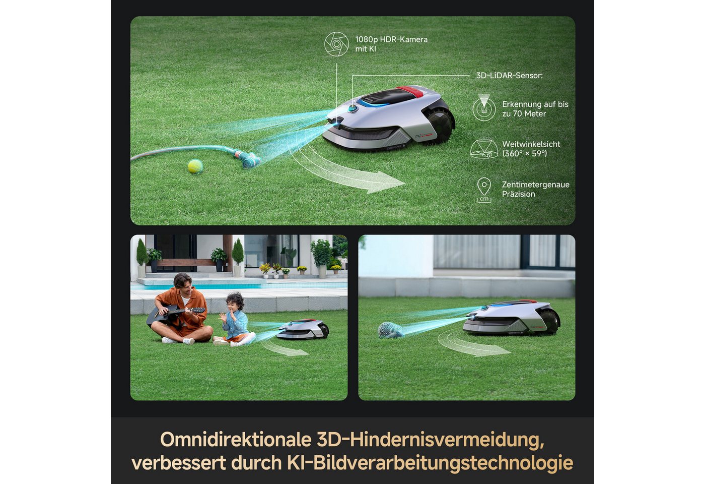 Dreame Rasenmähroboter A2 1200, bis 1200 m² Rasenfläche, Kantenschnittsystem, automatische Begrenzungseinrichtung, KI-Kamera – Bild 5 von 5
