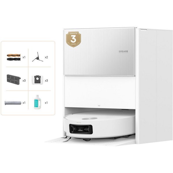 Dreame Saugroboter mit Wischfunktion Aqua10 Ultra Roller Complete, 600 W, mit Beutel, Warmwasser-Wischsystem, Rollenmopp, überwindet Hindernisse, 30.000 Pa