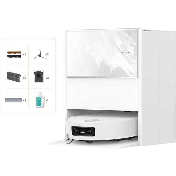 Dreame Saugroboter mit Wischfunktion Aqua10 Ultra Track Complete White, 650 W, mit Beutel, Warmwasser-Wischsystem, überwindet Hindernisse, 25.000 Pa Saugkraft