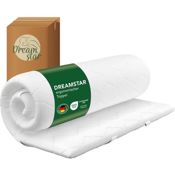 Dreamstar, Topper ergonomischer Matratzentopper in 3 Härtegraden - weich, mittel, fest, 6 cm hoch, Komfortschaum, rutschfest, Bezug waschbar - für Matratzen und