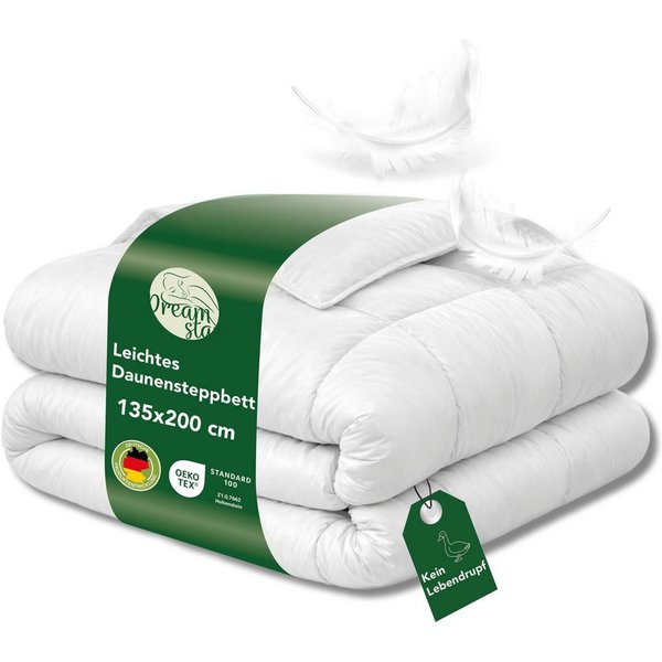Dreamstar Daunenbettdecke Federbettdecke für Sommer oder Winter, Ganzjahresdecke, atmungsaktiv, Füllung: 70% Daunen, 30% Federn, Decke 135x200cm und 155x220cm,