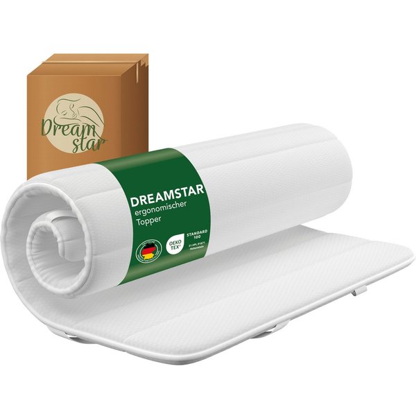 Dreamstar, Topper dünne Matratzenauflage zur Verbesserung des Schlafkomforts, 2 cm hoch, Polyester, rutschfest, waschbar - für Matratzen und Boxspringbetten