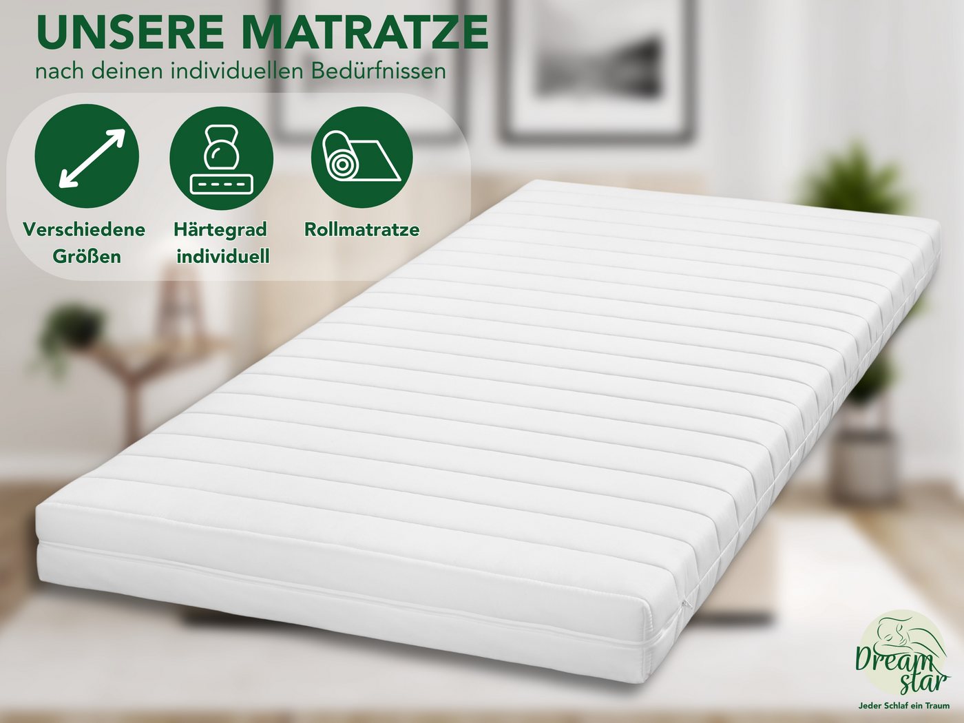 Kaltschaummatratze Bronze, punktelastische Matratze ohne Einschnitte, H2/H3/H4, Dreamstar, 11 cm hoch, atmungsaktiv & allergikergeeignet - für jede Schlafpositi – Bild 2 von 5