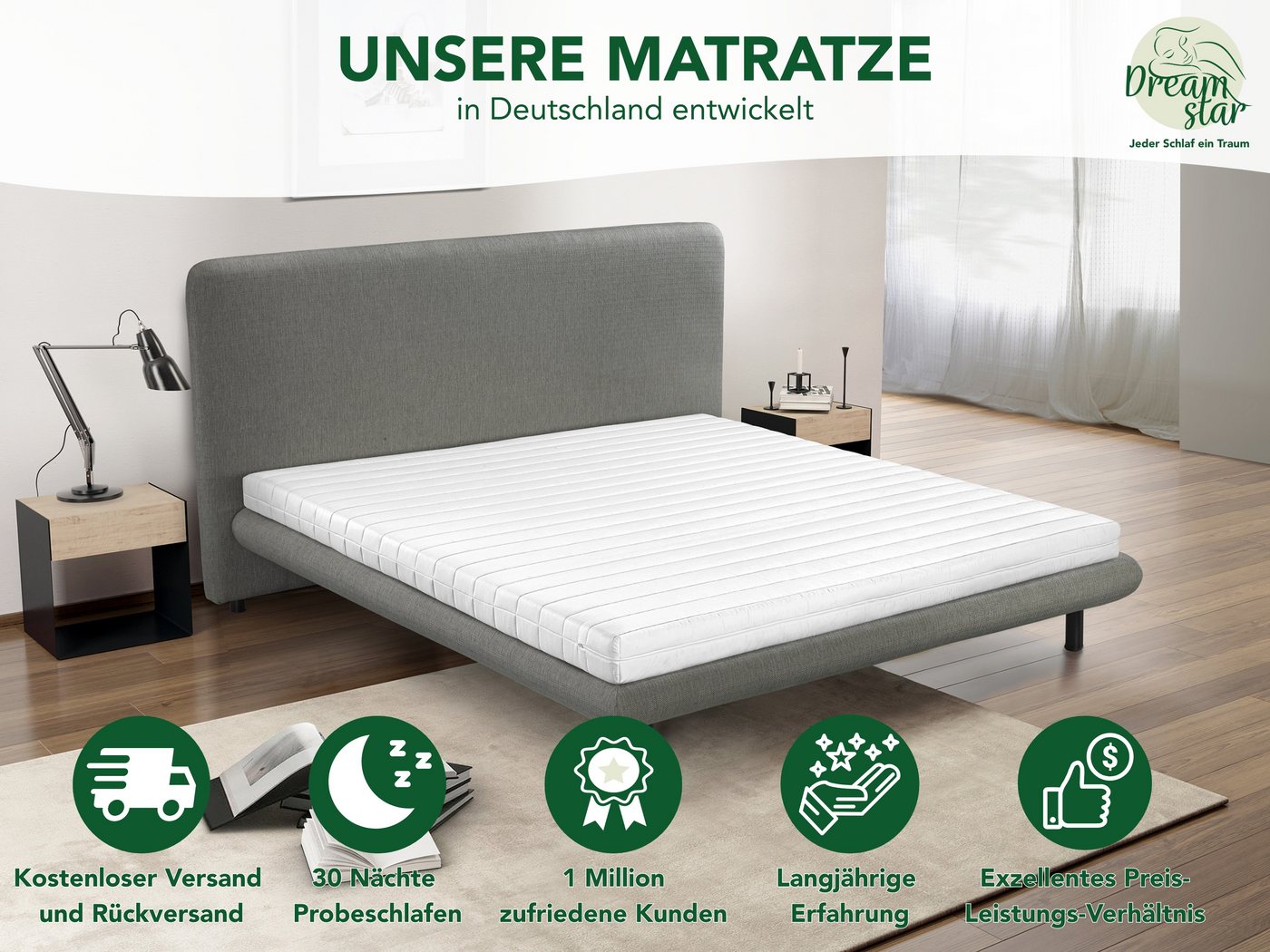 Kaltschaummatratze Bronze, punktelastische Matratze ohne Einschnitte, H2/H3/H4, Dreamstar, 11 cm hoch, atmungsaktiv & allergikergeeignet - für jede Schlafpositi – Bild 5 von 5