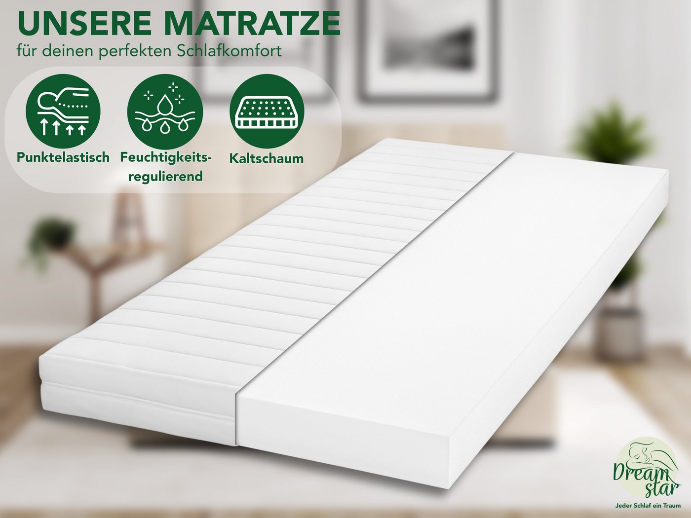 Kaltschaummatratze Bronze, punktelastische Matratze ohne Einschnitte, H2/H3/H4, Dreamstar, 11 cm hoch, atmungsaktiv & allergikergeeignet - für jede Schlafpositi – Bild 3 von 5