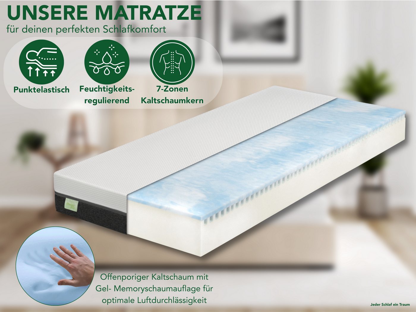 Komfortschaummatratze Sky Flex, 7-Zonen Duo-Memoryschaum-Matratze, zwei Liegeseiten H2+H3, Dreamstar, 18 cm hoch, für jede Schlafposition, ergonomisch, atmungsa – Bild 3 von 5