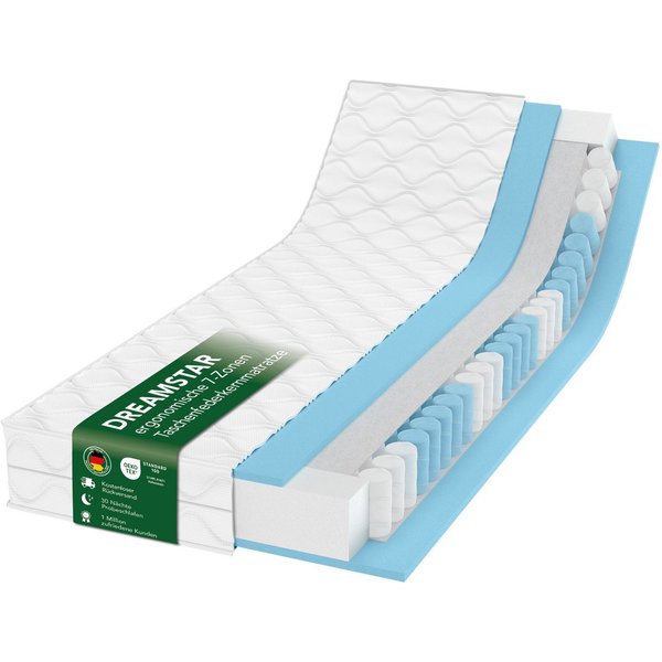 Taschenfederkernmatratze 7-Zonen, Ergo Flex Federkernmatratze H2/H3 - 17, 22 & 25 cm hoch, Dreamstar, ergonomisch, punktelastisch, atmungsaktiv - verschiedene G