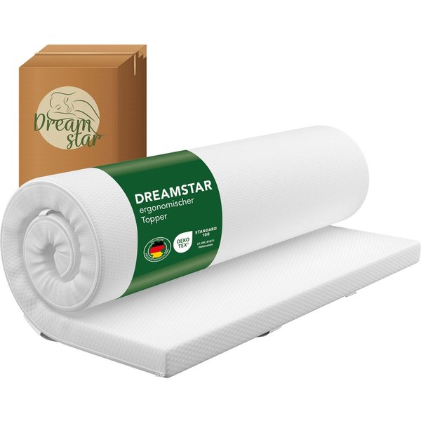 Dreamstar, Topper Easy Dream, ergonomischer Matratzentopper, Kaltschaum - H2/H3/H4/H5, 5 cm hoch, Kaltschaum, rutschfest, Bezug waschbar - für Matratzen und Box