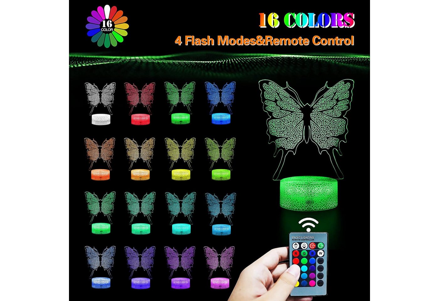 Dreamy Cubby Nachtlicht, 3D-Illusion, 16 Farben, Touch- Fernbedienung, USB- Batteriebetrieb. – Bild 2 von 5