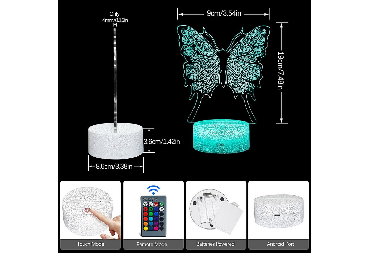 Dreamy Cubby Nachtlicht, 3D-Illusion, 16 Farben, Touch- Fernbedienung, USB- Batteriebetrieb. – Bild 5 von 5