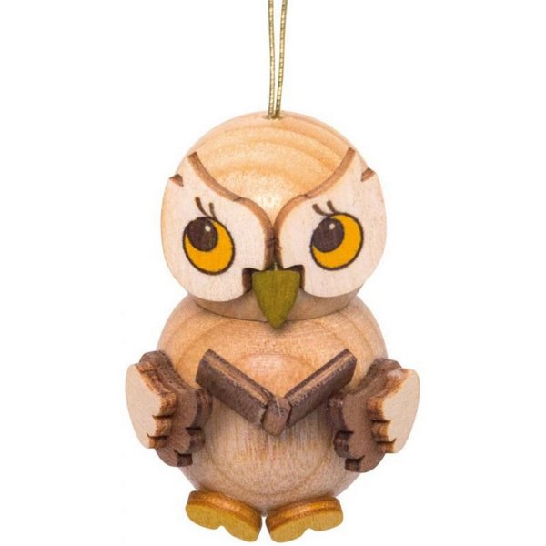 Drechslerei Kuhnert Räuchermännchen Deko Holzfigur Eulenkind hängend mit Buch 4 cm - Echt Erzgebirge