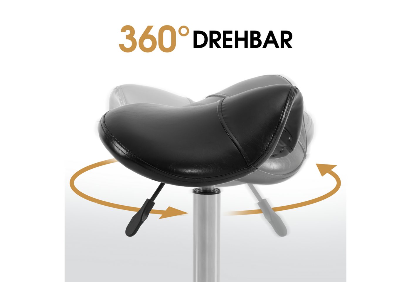 Barberpub Drehhocker Barberpub Rollhocker Sattelhocker Höhenverstellbar H110, 360° drehbar, Bürohocker mit Rollen – Bild 2 von 5