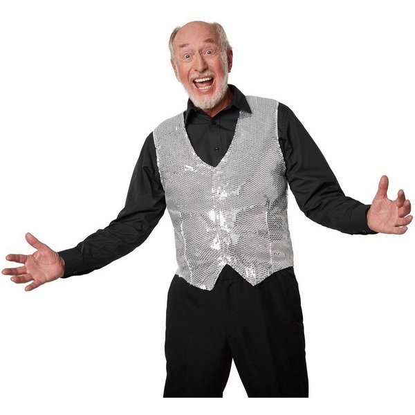 dressforfun Anzugweste Gilet, Hoher Tragekomfort, perfekter Sitz, Herren-Weste einfarbig (Festweste, Konfektionsgröße XL in silber) Vorn mit glitzernden Paillet