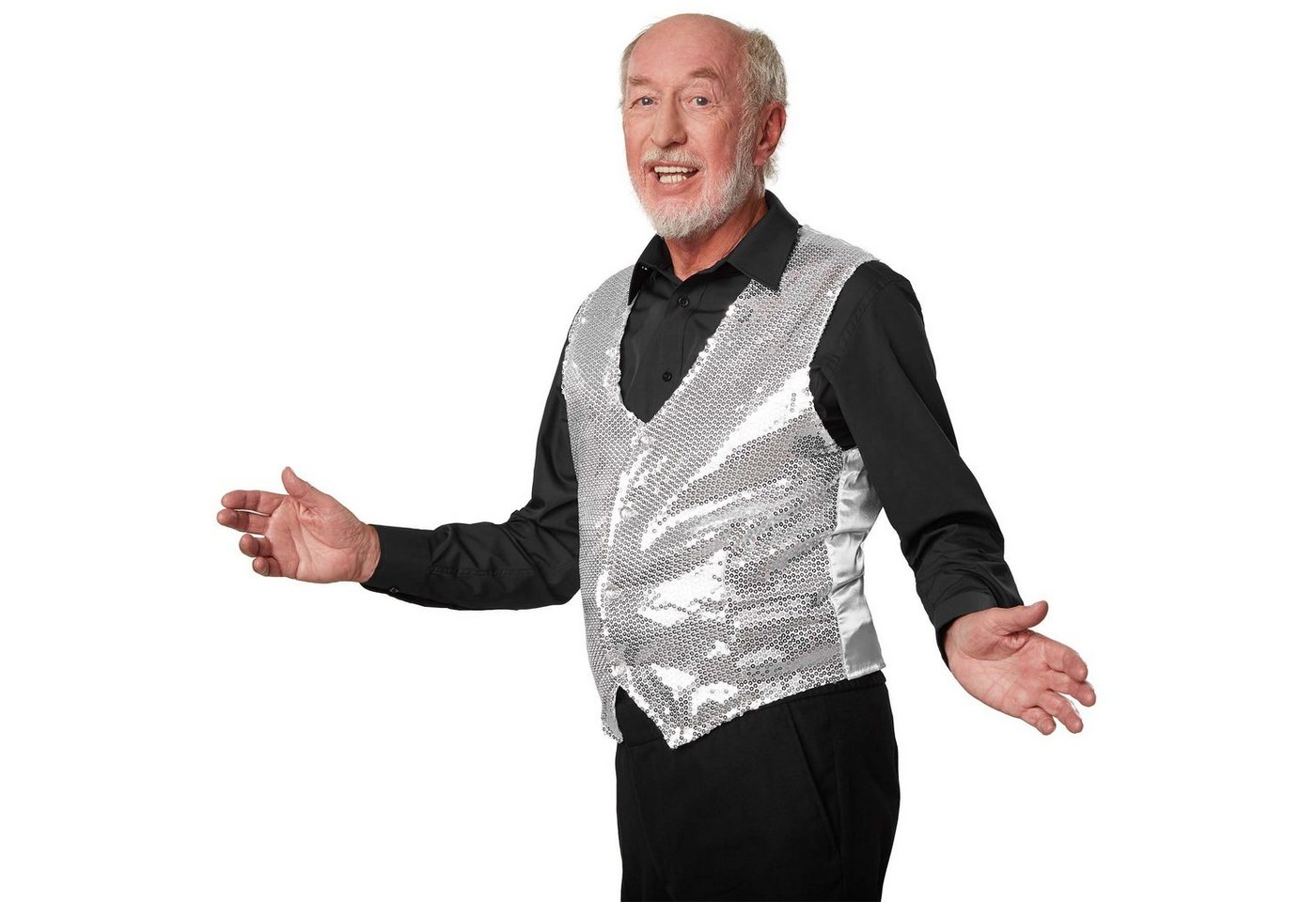 dressforfun Anzugweste Gilet, Hoher Tragekomfort, perfekter Sitz, Herren-Weste einfarbig (Festweste, Konfektionsgröße XL in silber) Vorn mit glitzernden Paillet – Bild 5 von 5