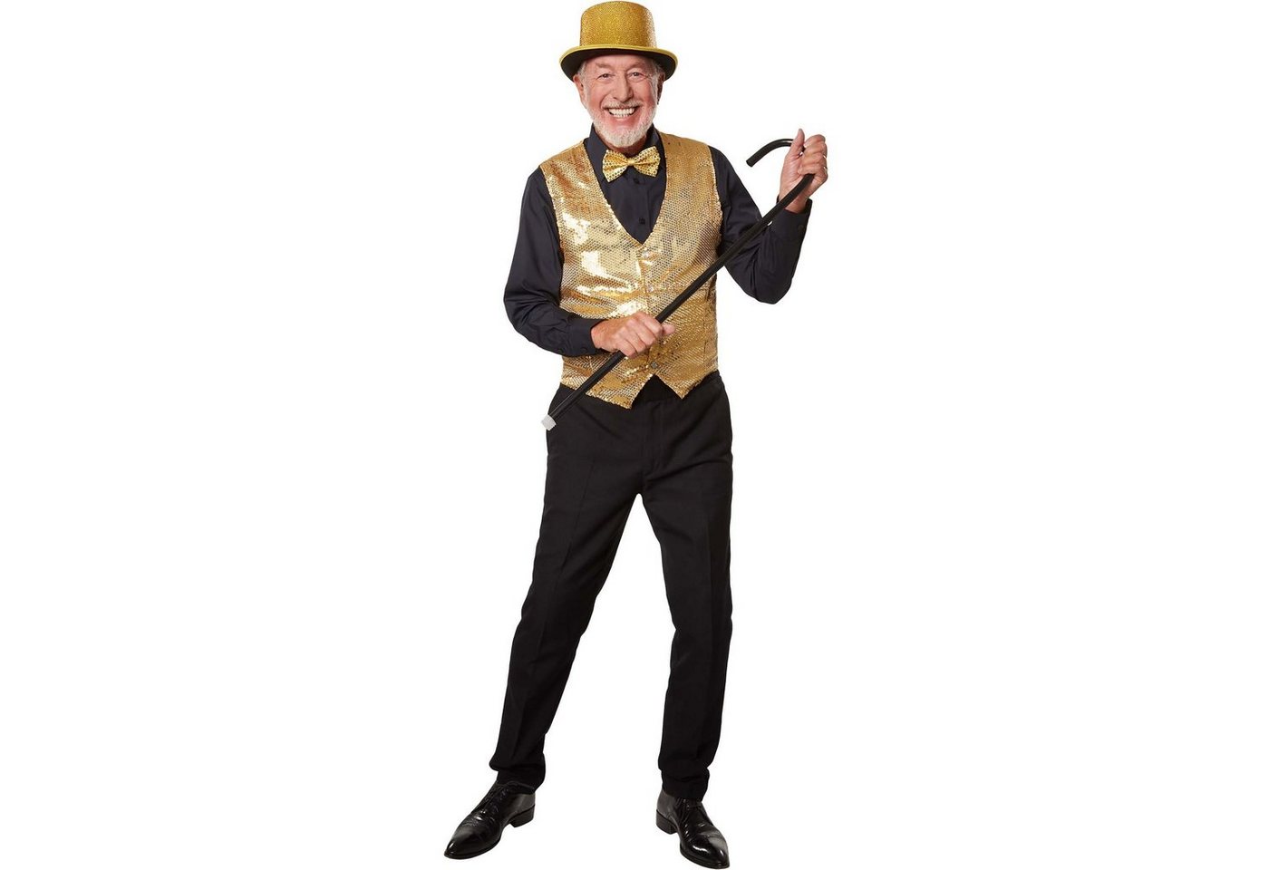 dressforfun Anzugweste Gilet, Hoher Tragekomfort, perfekter Sitz, Herren-Weste einfarbig (Festweste, Konfektionsgröße M in gold) Vorn mit glitzernden Pailletten – Bild 3 von 5