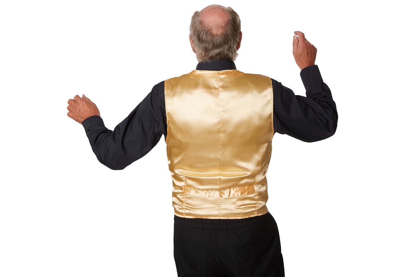 dressforfun Anzugweste Gilet, Hoher Tragekomfort, perfekter Sitz, Herren-Weste einfarbig (Festweste, Konfektionsgröße M in gold) Vorn mit glitzernden Pailletten – Bild 4 von 5