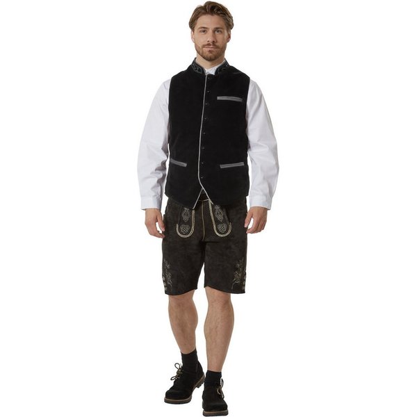 dressforfun Anzugweste Trachtenweste, vielseitig mit Lederhose, Hemd oder Jeans (Alpenweste Noah, Konfektionsgröße 56 in schwarz) Pflegeleichter Samtstoff, Steh