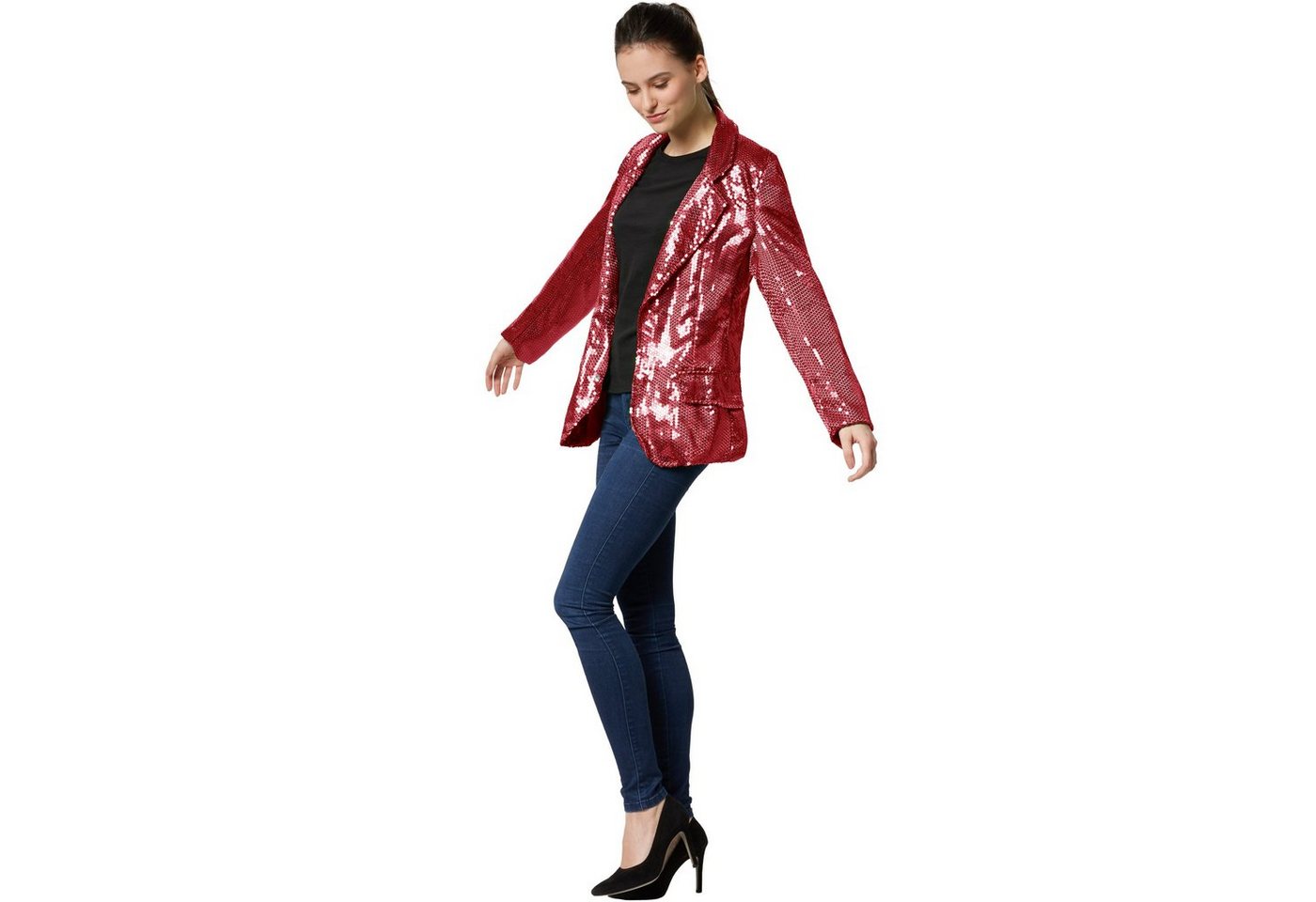 dressforfun Blouson Kurzjacke, Für viele Outfits und Anlässe, Ziertaschen an den Seiten (Bundjacke, Konfektionsgröße L in bordeaux) Damen-Jackett mit glitzernde – Bild 3 von 5