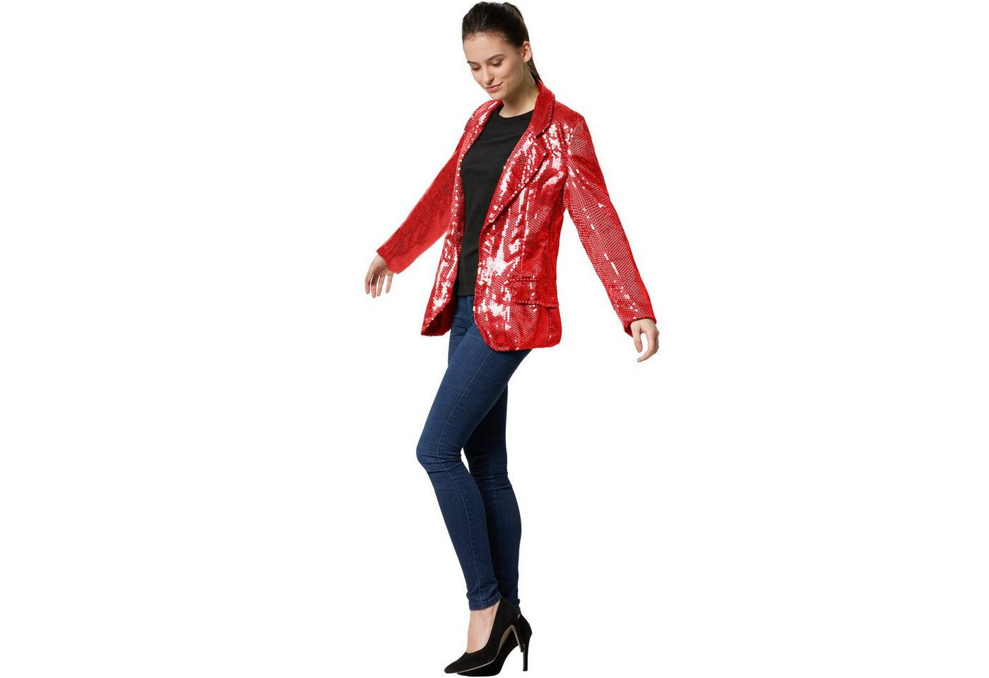 dressforfun Blouson Kurzjacke, Für viele Outfits und Anlässe, Ziertaschen an den Seiten (Bundjacke, Konfektionsgröße M in rot) Damen-Jackett mit glitzernden Pai – Bild 3 von 5