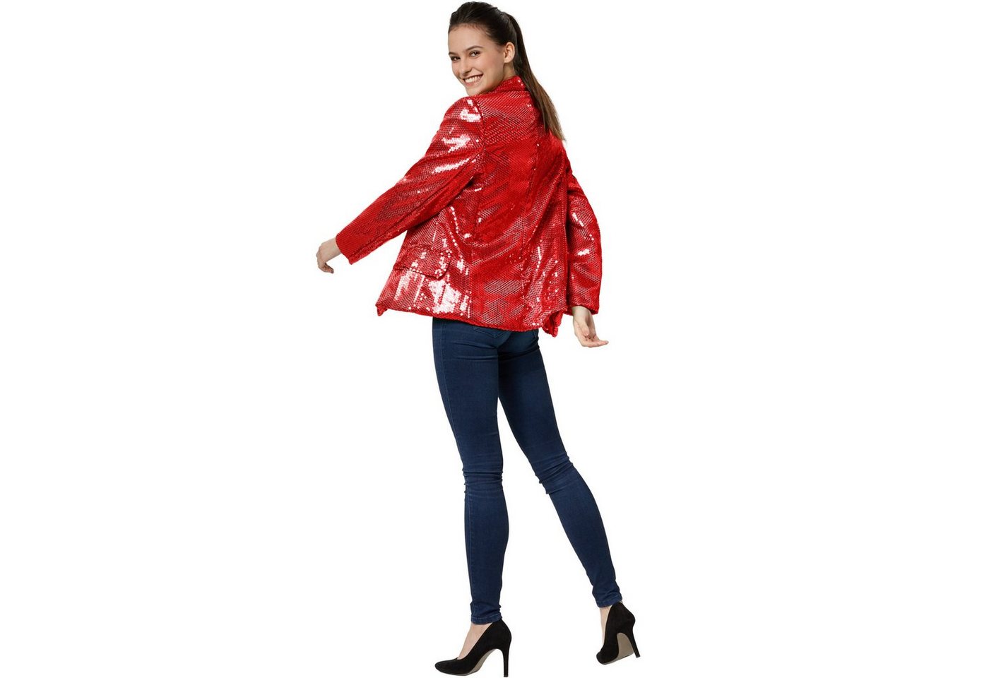 dressforfun Blouson Kurzjacke, Für viele Outfits und Anlässe, Ziertaschen an den Seiten (Bundjacke, Konfektionsgröße M in rot) Damen-Jackett mit glitzernden Pai – Bild 4 von 5