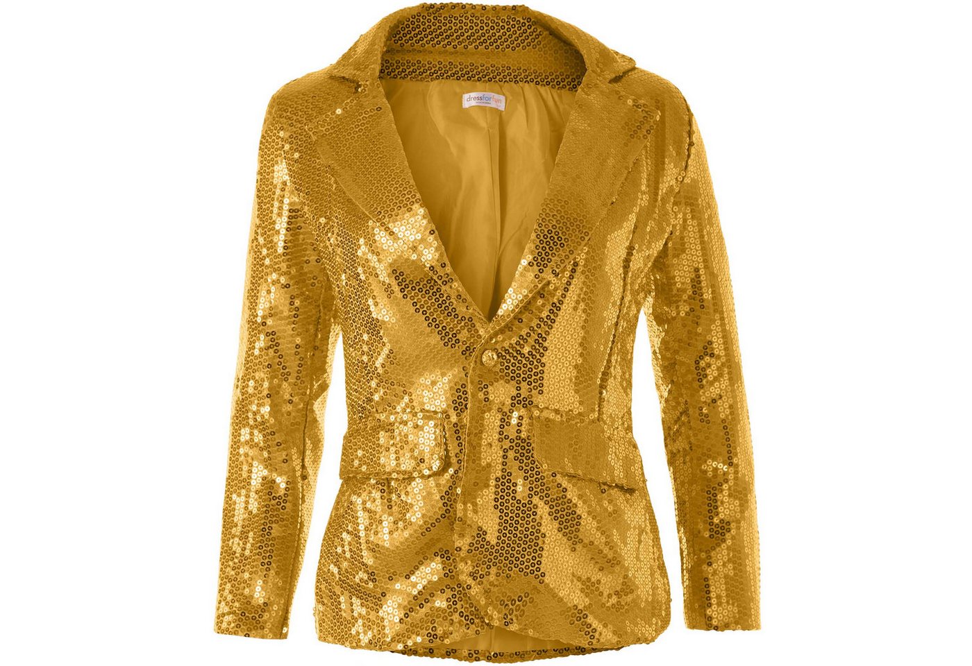 dressforfun Blouson Kurzjacke, Für viele Outfits und Anlässe, Ziertaschen an den Seiten (Bundjacke, Konfektionsgröße M in gold) Damen-Jackett mit glitzernden Pa – Bild 2 von 5