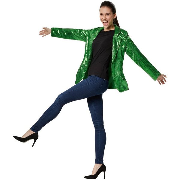 dressforfun Blouson Kurzjacke, Für viele Outfits und Anlässe, Ziertaschen an den Seiten (Bundjacke, Konfektionsgröße S in grün) Damen-Jackett mit glitzernden Pa