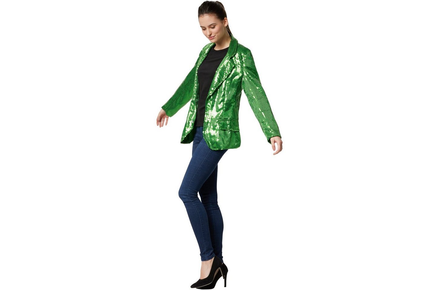dressforfun Blouson Kurzjacke, Für viele Outfits und Anlässe, Ziertaschen an den Seiten (Bundjacke, Konfektionsgröße S in grün) Damen-Jackett mit glitzernden Pa – Bild 3 von 5
