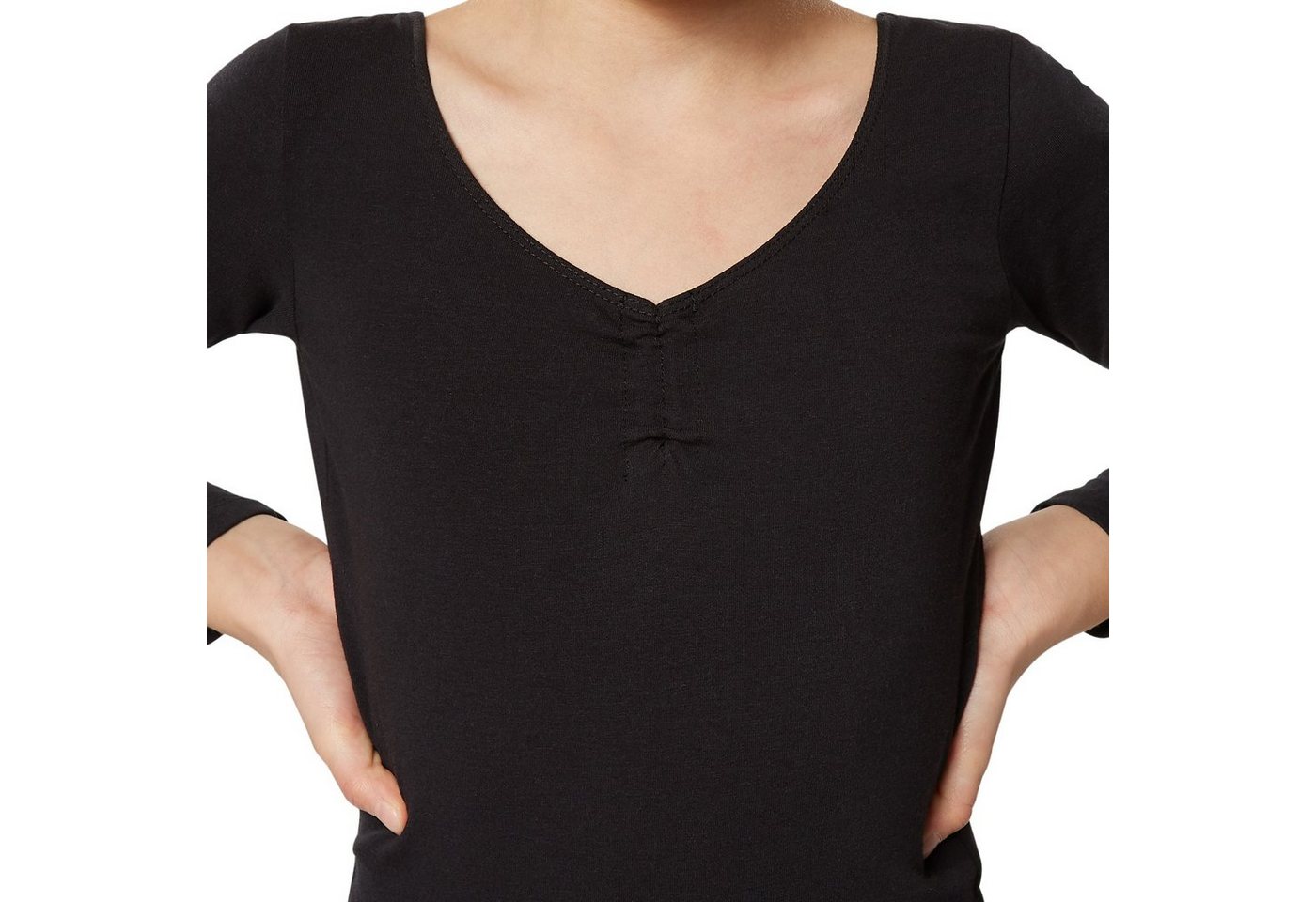 dressforfun Body Langarmeinteiler, Vielseitig kombinierbar, Hoher Tragekomfort (Unterziehoberteil, Konfektionsgröße 116 (5-6 Jahre) in schwarz) Leicht tailliert – Bild 4 von 5