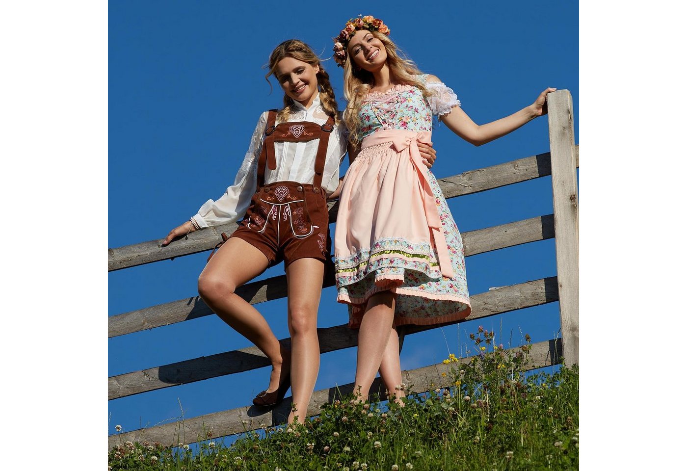 dressforfun Dirndl Midi-Dirndl, halblang, farbenfrohes Blumenmuster, passende Schürze (Trachtenkleid, Konfektionsgröße M, türkis/rosa) Reißv. rechts, filigrane  – Bild 3 von 5
