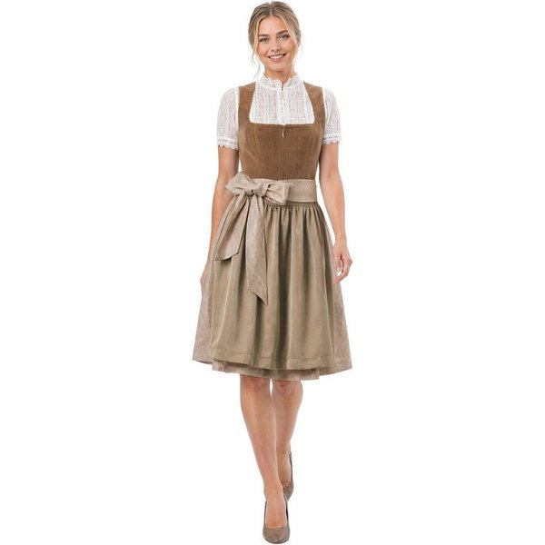 dressforfun Dirndl Mini-Dirndl Camel/Rosé, Cord-Mieder, Reißverschluss statt Schnürung (Trachtenkleid Jenna, in cappuccino) Versteckte Taschen, gerader Ausschni