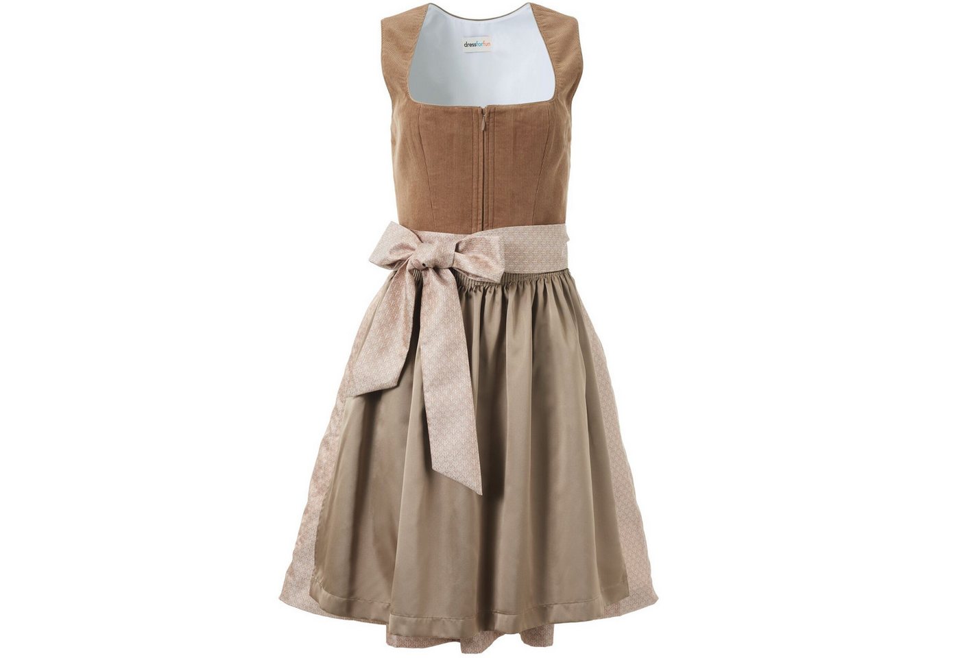 dressforfun Dirndl Mini-Dirndl Camel/Rosé, Cord-Mieder, Reißverschluss statt Schnürung (Trachtenkleid Jenna, in cappuccino) Versteckte Taschen, gerader Ausschni – Bild 2 von 5