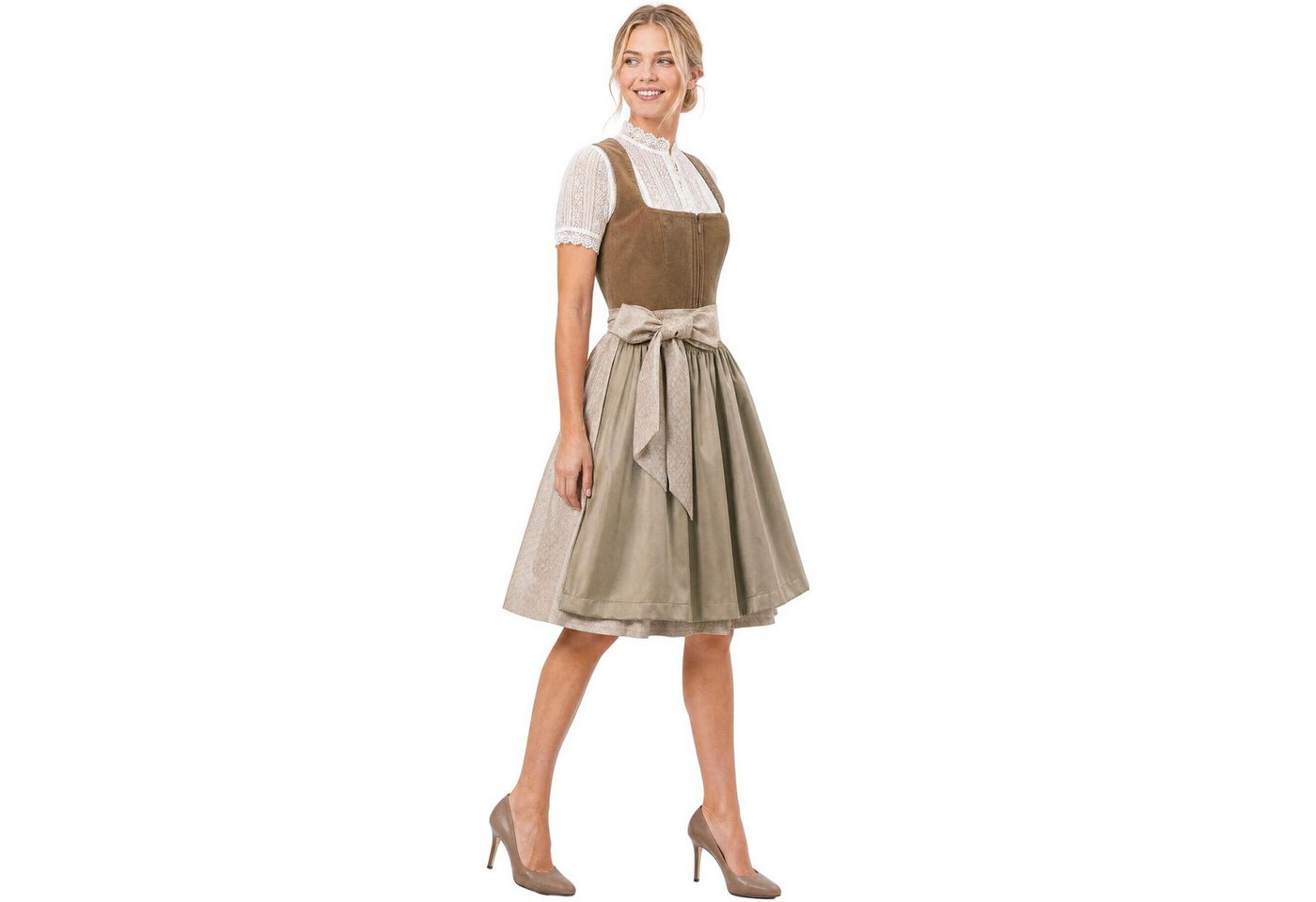 dressforfun Dirndl Mini-Dirndl Camel/Rosé, Cord-Mieder, Reißverschluss statt Schnürung (Trachtenkleid Jenna, in cappuccino) Versteckte Taschen, gerader Ausschni – Bild 5 von 5