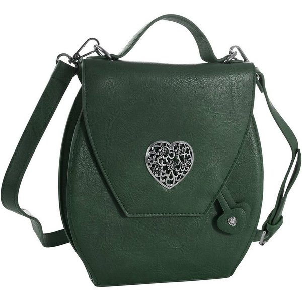 dressforfun Henkeltasche Handtasche, Innenmaß (LxBxH) ca. 14 x 6 x 21,5 cm, Gurtlänge ca. 96 (Tragetasche, Konfektionsgröße 0 in grün), Lederoptik, Metall-Herze