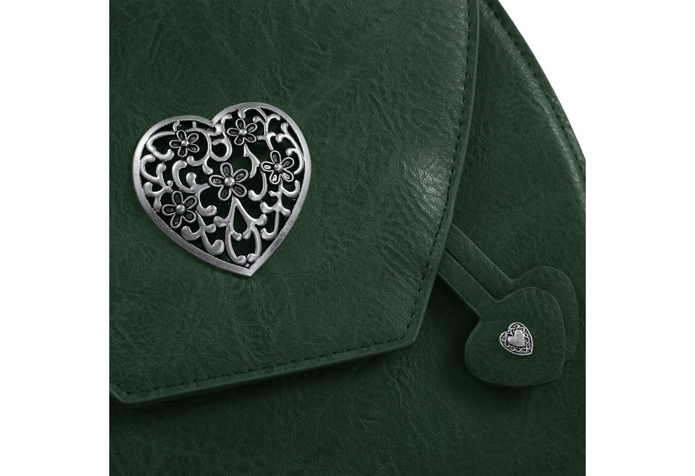 dressforfun Henkeltasche Handtasche, Innenmaß (LxBxH) ca. 14 x 6 x 21,5 cm, Gurtlänge ca. 96 (Tragetasche, Konfektionsgröße 0 in grün), Lederoptik, Metall-Herze – Bild 2 von 3