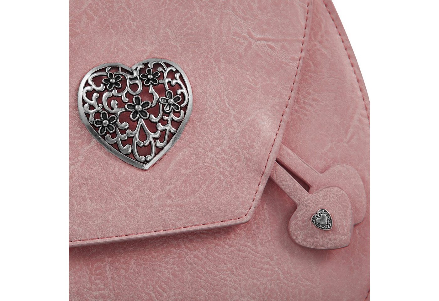 dressforfun Henkeltasche Handtasche, Innenmaß (LxBxH) ca. 14 x 6 x 21,5 cm, Gurtlänge ca. 96 (Tragetasche, Konfektionsgröße 0 in rosa), Lederoptik, Metall-Herze – Bild 2 von 3