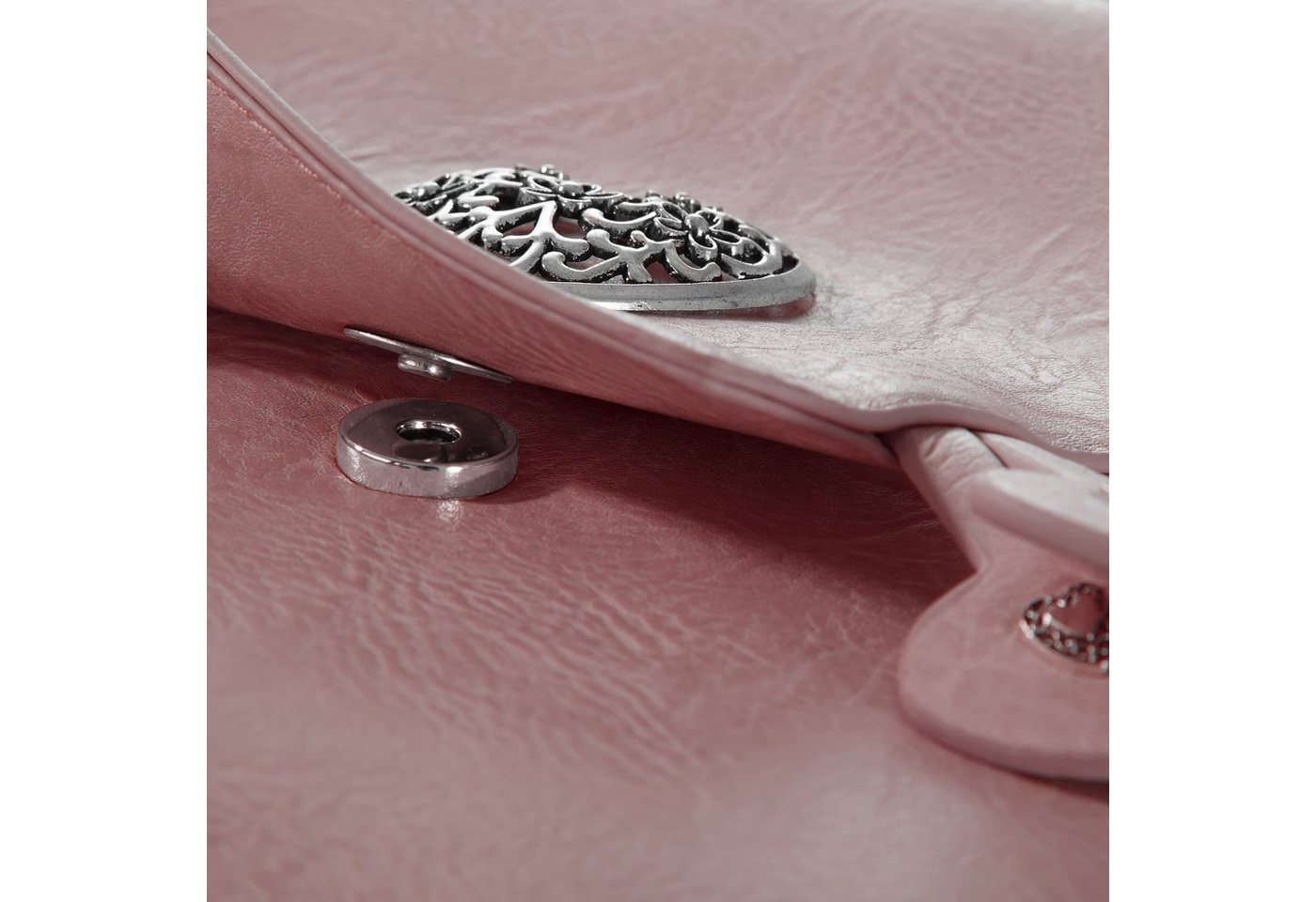 dressforfun Henkeltasche Handtasche, Innenmaß (LxBxH) ca. 14 x 6 x 21,5 cm, Gurtlänge ca. 96 (Tragetasche, Konfektionsgröße 0 in rosa), Lederoptik, Metall-Herze – Bild 3 von 3