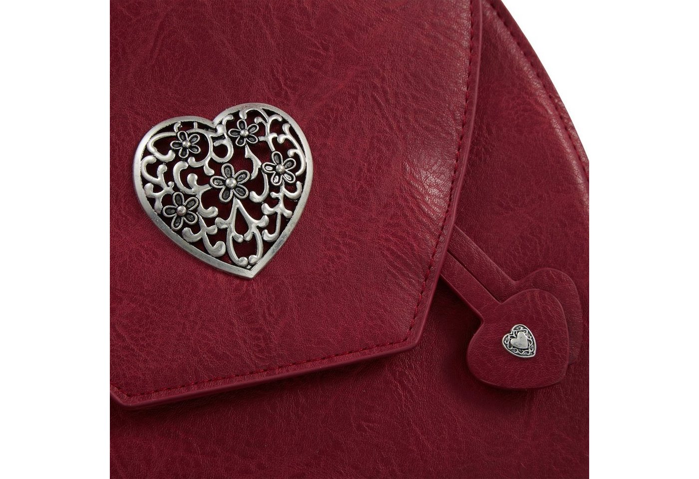 dressforfun Henkeltasche Handtasche, Innenmaß (LxBxH) ca. 14 x 6 x 21,5 cm, Gurtlänge ca. 96 (Tragetasche, Konfektionsgröße 0 in rot), Lederoptik, Metall-Herzen – Bild 2 von 3