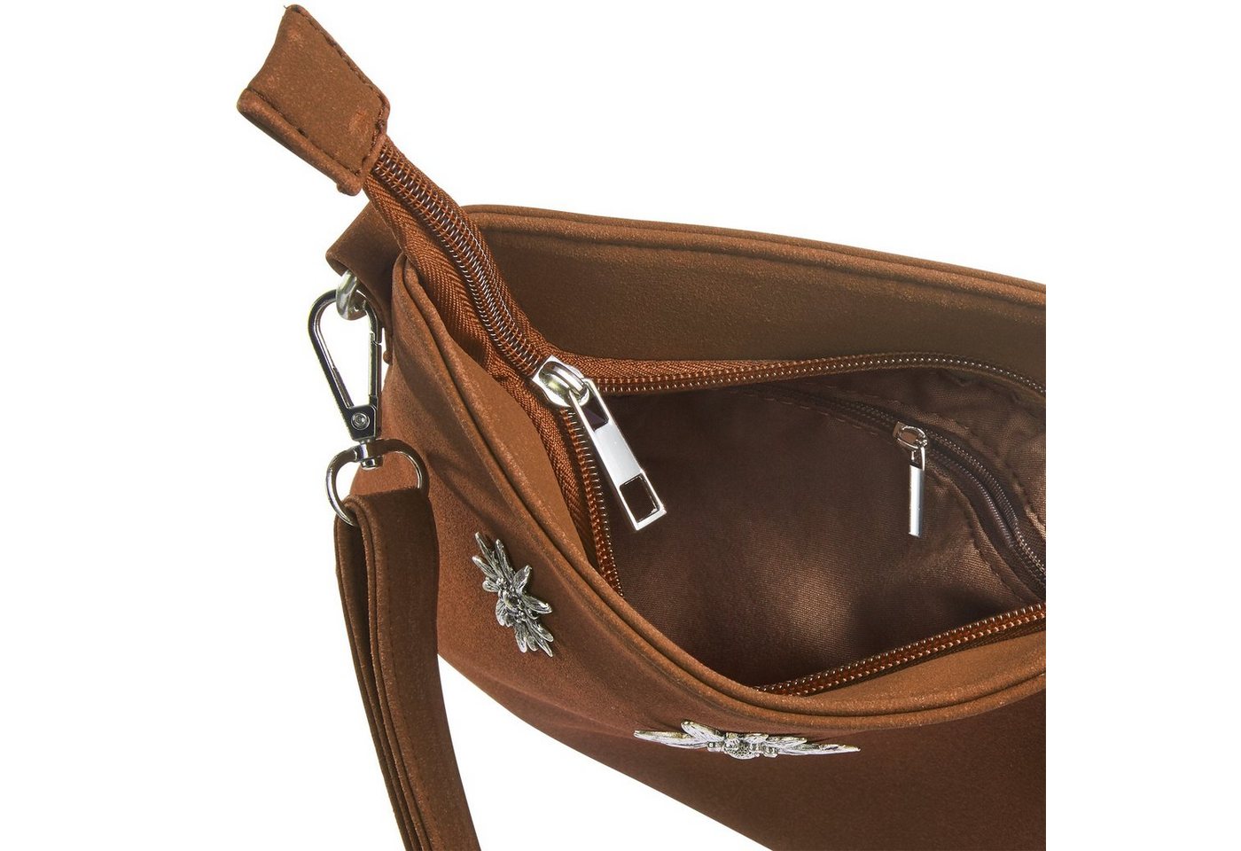 dressforfun Henkeltasche Handtasche, Trachtenmodell in Wildlederoptik, Gurtlänge ca. 126 cm (Tragetasche, Konfektionsgröße 0 in braun), Reißverschluss, Seitenfa – Bild 3 von 3