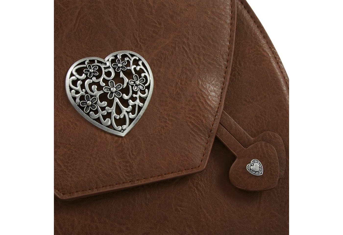 dressforfun Henkeltasche Handtasche, Innenmaß (LxBxH) ca. 14 x 6 x 21,5 cm, Gurtlänge ca. 96 (Tragetasche, Konfektionsgröße 0 in braun), Lederoptik, Metall-Herz – Bild 2 von 3
