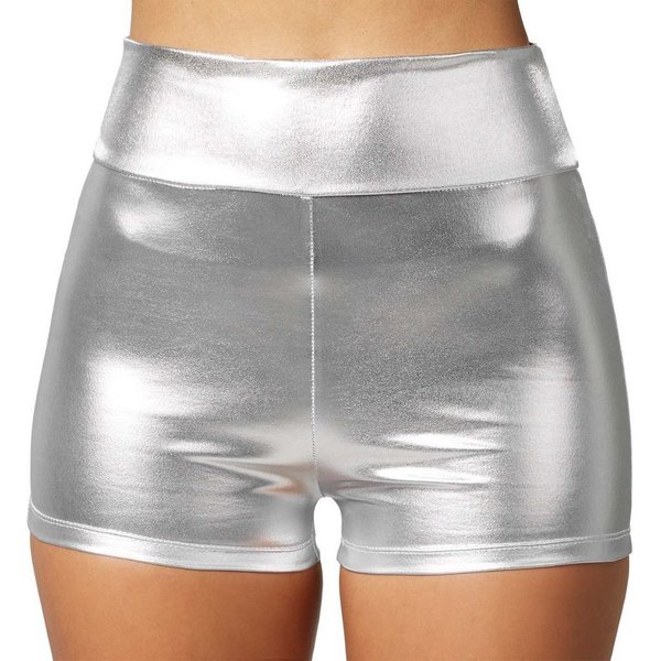 dressforfun Hotpants Shorts, Für viele Outfits und Anlässe, Hotpants im Metallic-Look (Kurzhose, Konfektionsgröße M in silber) Eng anliegender, guter Sitz, Hohe