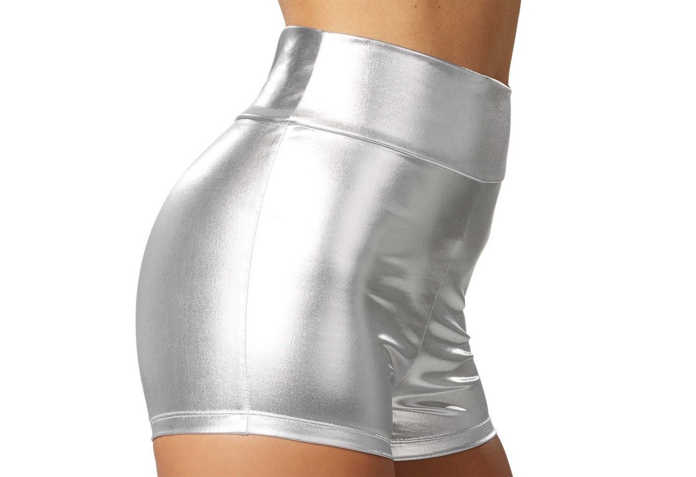 dressforfun Hotpants Shorts, Für viele Outfits und Anlässe, Hotpants im Metallic-Look (Kurzhose, Konfektionsgröße M in silber) Eng anliegender, guter Sitz, Hohe – Bild 3 von 5