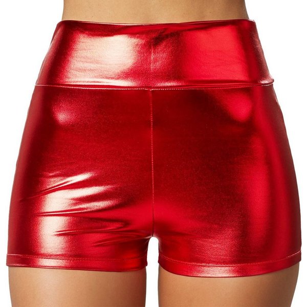 dressforfun Hotpants Shorts, Für viele Outfits und Anlässe, Hotpants im Metallic-Look (Kurzhose, Konfektionsgröße XXL in rot) Eng anliegender, guter Sitz, Hoher
