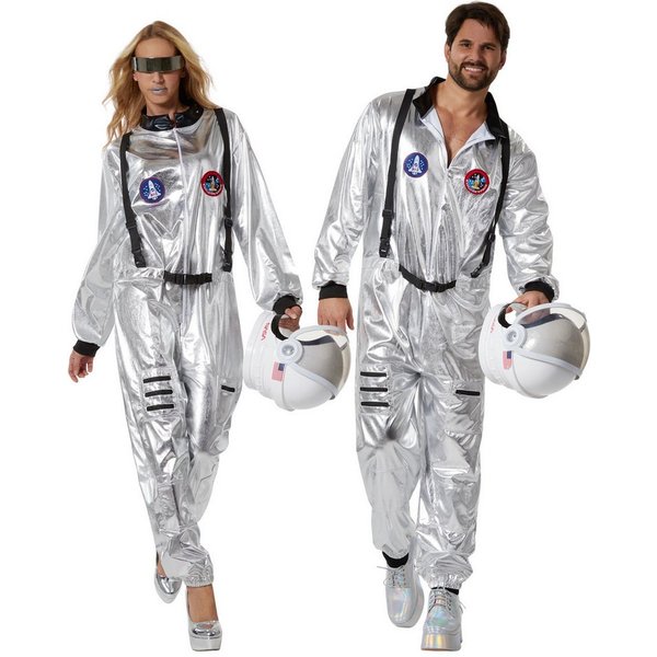 dressforfun Kostüm Astronaut/Raumfahrer, Konfektionsgröße S, Leichtes Material sorgt, in der Farbe silber, Silberner Overall für eine galaktische Optik