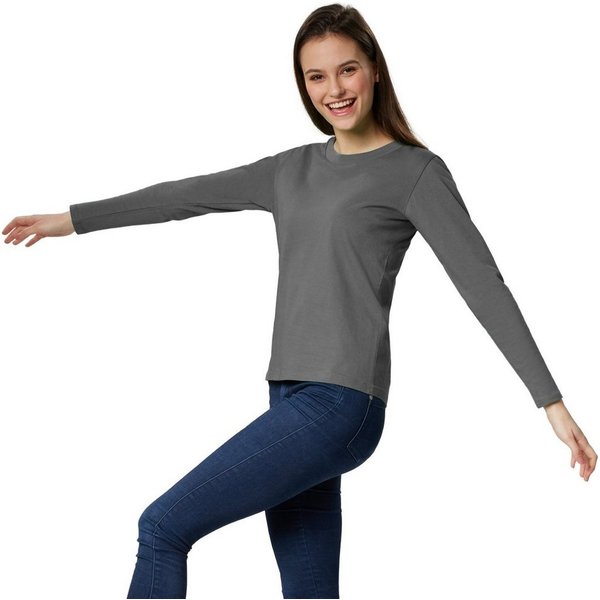 dressforfun Langarmshirt Langarmtop, Für viele Outfits & Auftritte, Rundhals mit (Ärmelshirt, Konfektionsgröße L in grau) Einfarbiges Langarm-Shirt für Frauen, 
