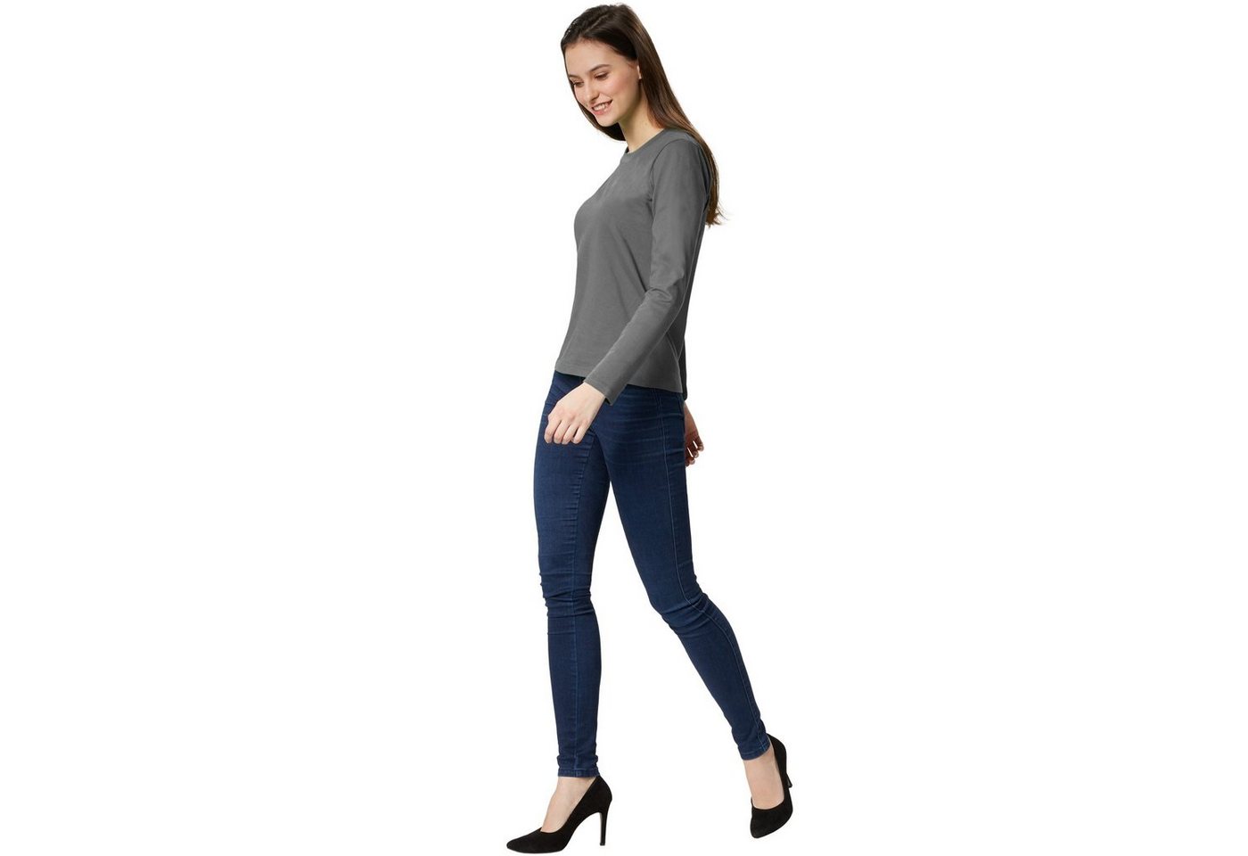 dressforfun Langarmshirt Langarmtop, Für viele Outfits & Auftritte, Rundhals mit (Ärmelshirt, Konfektionsgröße L in grau) Einfarbiges Langarm-Shirt für Frauen,  – Bild 3 von 5