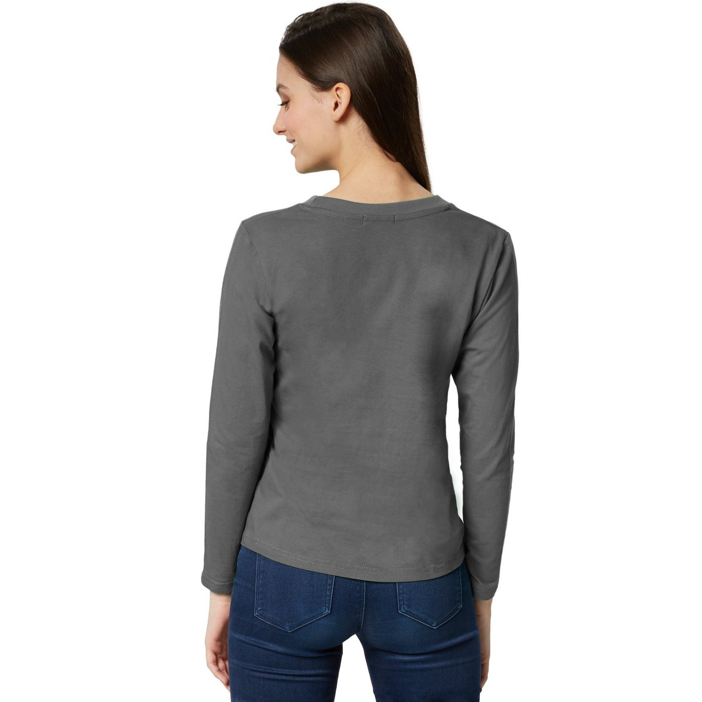 dressforfun Langarmshirt Langarmtop, Für viele Outfits & Auftritte, Rundhals mit (Ärmelshirt, Konfektionsgröße L in grau) Einfarbiges Langarm-Shirt für Frauen,  – Bild 4 von 5