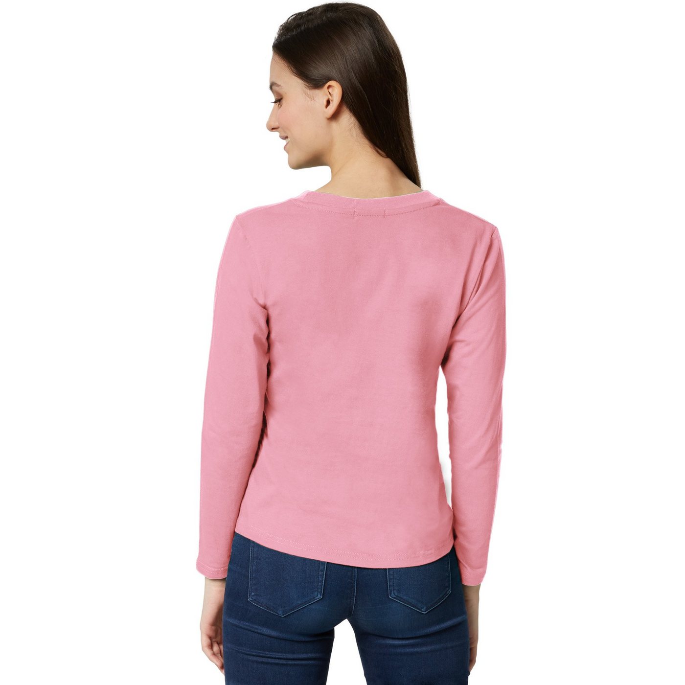dressforfun Langarmshirt Langarmtop, Für viele Outfits & Auftritte, Rundhals mit (Ärmelshirt, Konfektionsgröße XL in rosa) Einfarbiges Langarm-Shirt für Frauen, – Bild 4 von 5