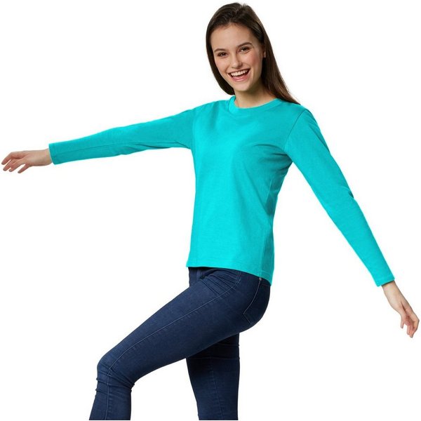 dressforfun Langarmshirt Langarmtop, Für viele Outfits & Auftritte, Rundhals mit (Ärmelshirt, Konfektionsgröße XXL in türkis) Einfarbiges Langarm-Shirt für Frau