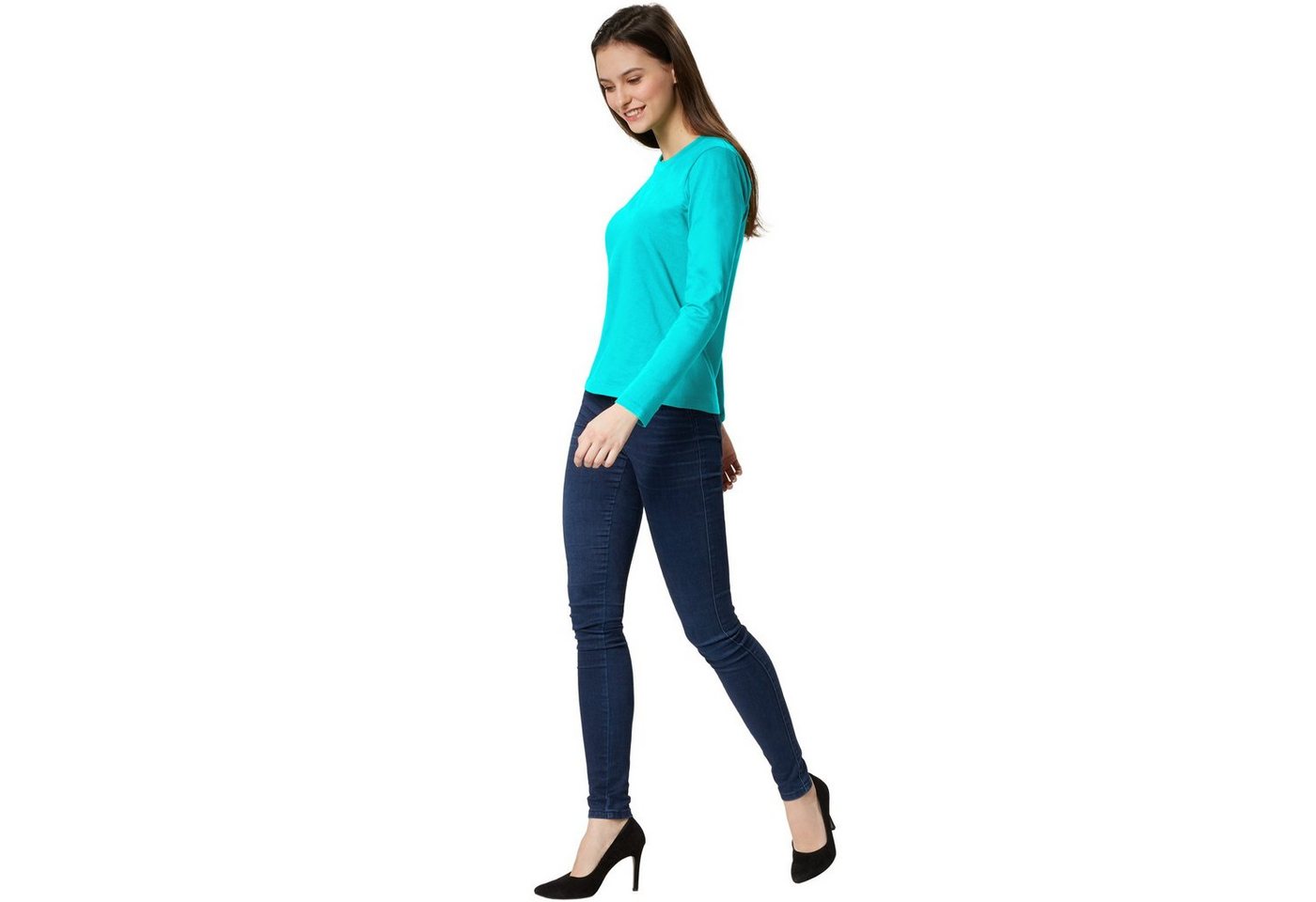 dressforfun Langarmshirt Langarmtop, Für viele Outfits & Auftritte, Rundhals mit (Ärmelshirt, Konfektionsgröße XXL in türkis) Einfarbiges Langarm-Shirt für Frau – Bild 3 von 5