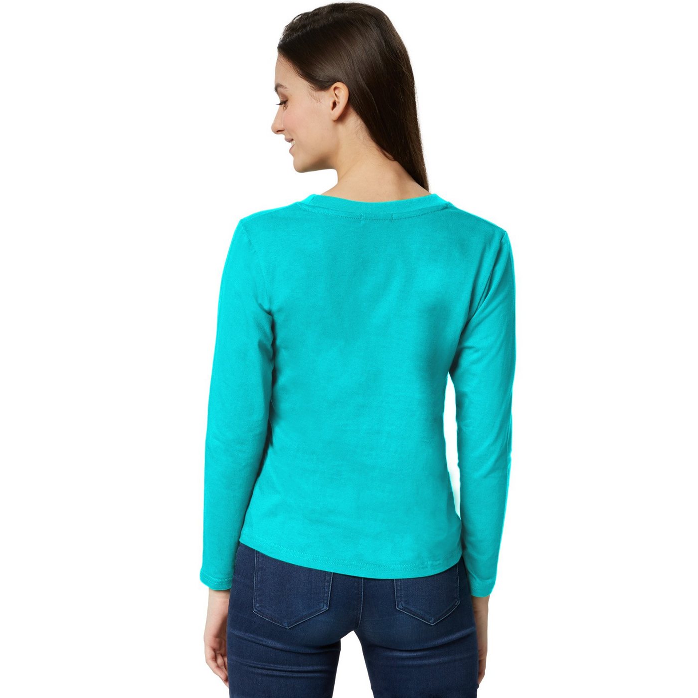 dressforfun Langarmshirt Langarmtop, Für viele Outfits & Auftritte, Rundhals mit (Ärmelshirt, Konfektionsgröße XXL in türkis) Einfarbiges Langarm-Shirt für Frau – Bild 4 von 5